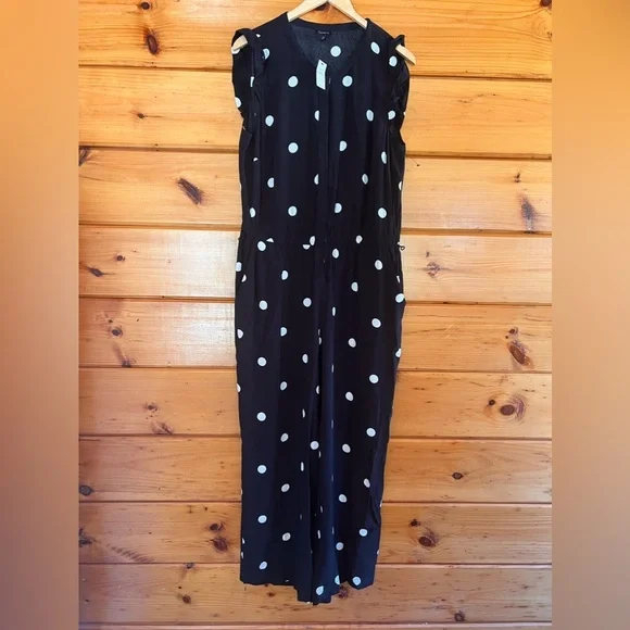 Talbots Polka Dot Black & White Ruffle Sleeves Jumpsuit Womens 10